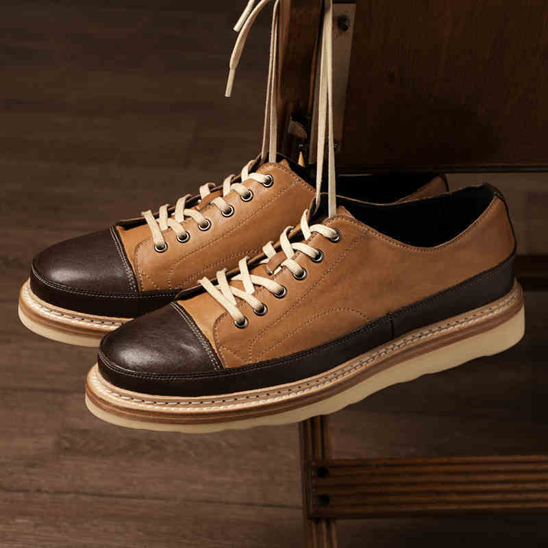Vintage Handmade Board Shoes Genuine Leather Platform Casual Shoes