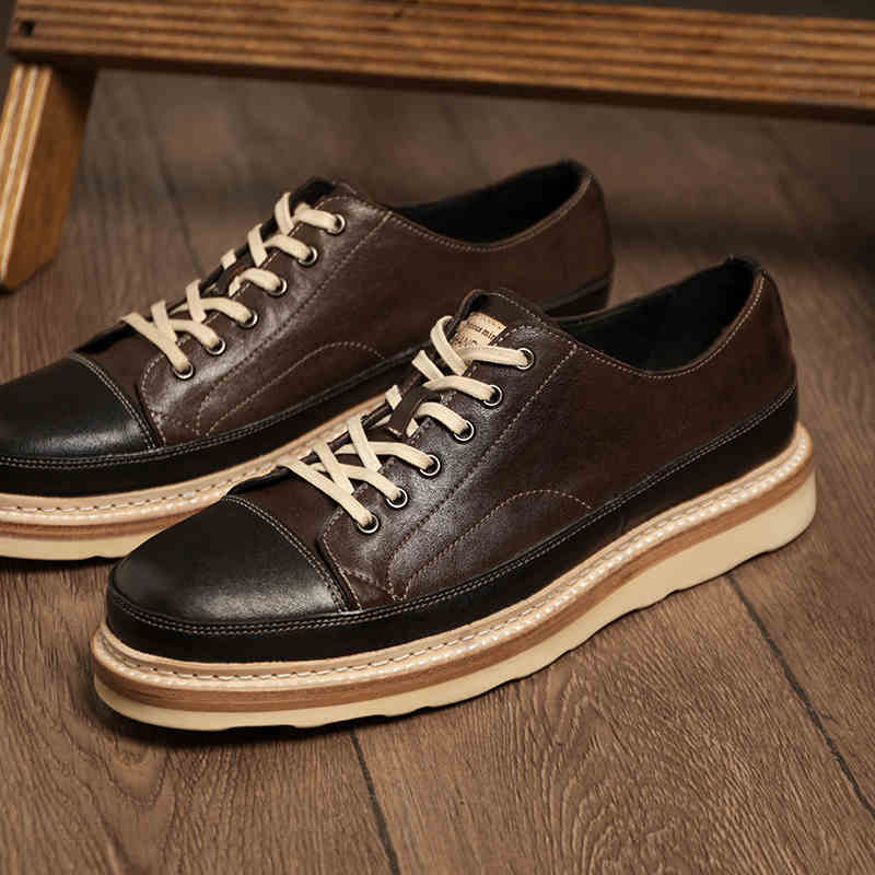Vintage Handmade Board Shoes Genuine Leather Platform Casual Shoes