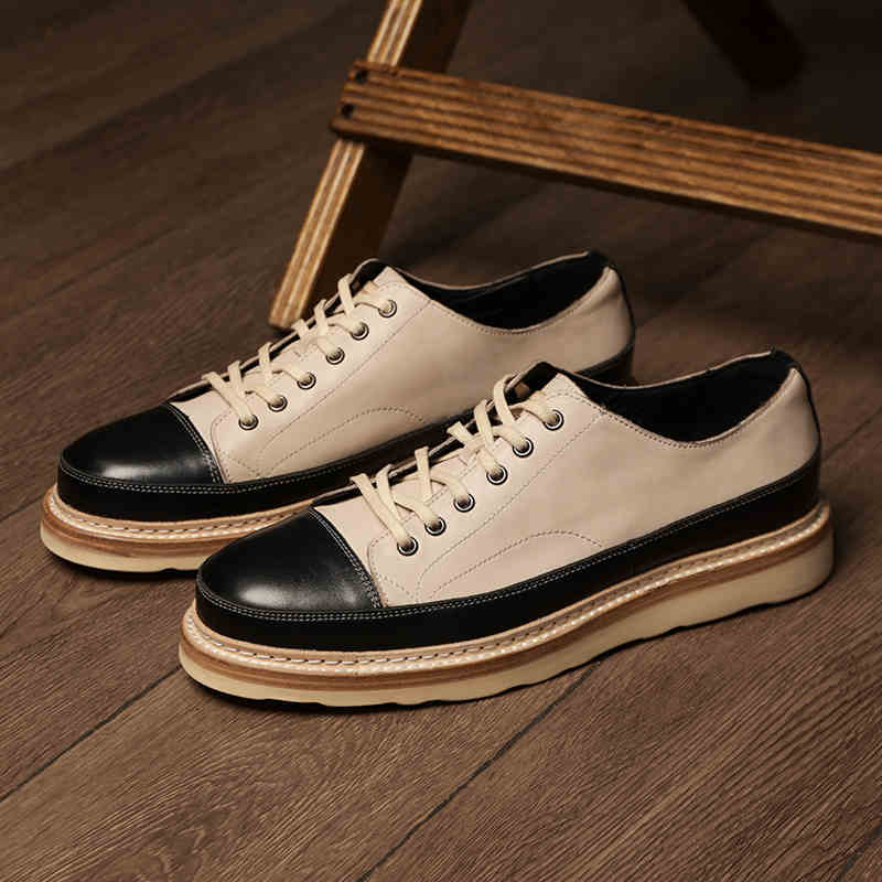 Vintage Handmade Board Shoes Genuine Leather Platform Casual Shoes