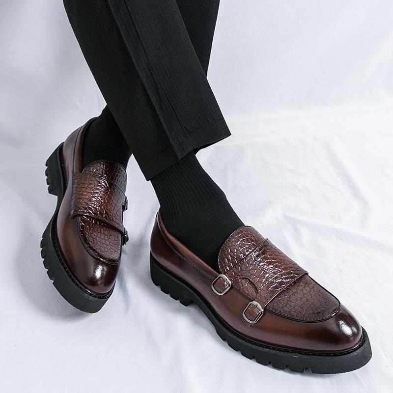 Platform Height Increasing Men's Leather Loafers Shoes