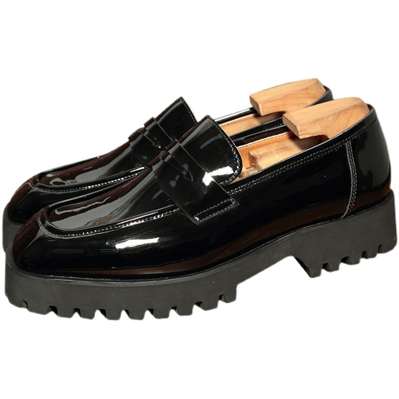 Square-toed Black Patent Leather Men's Trendy Shoes