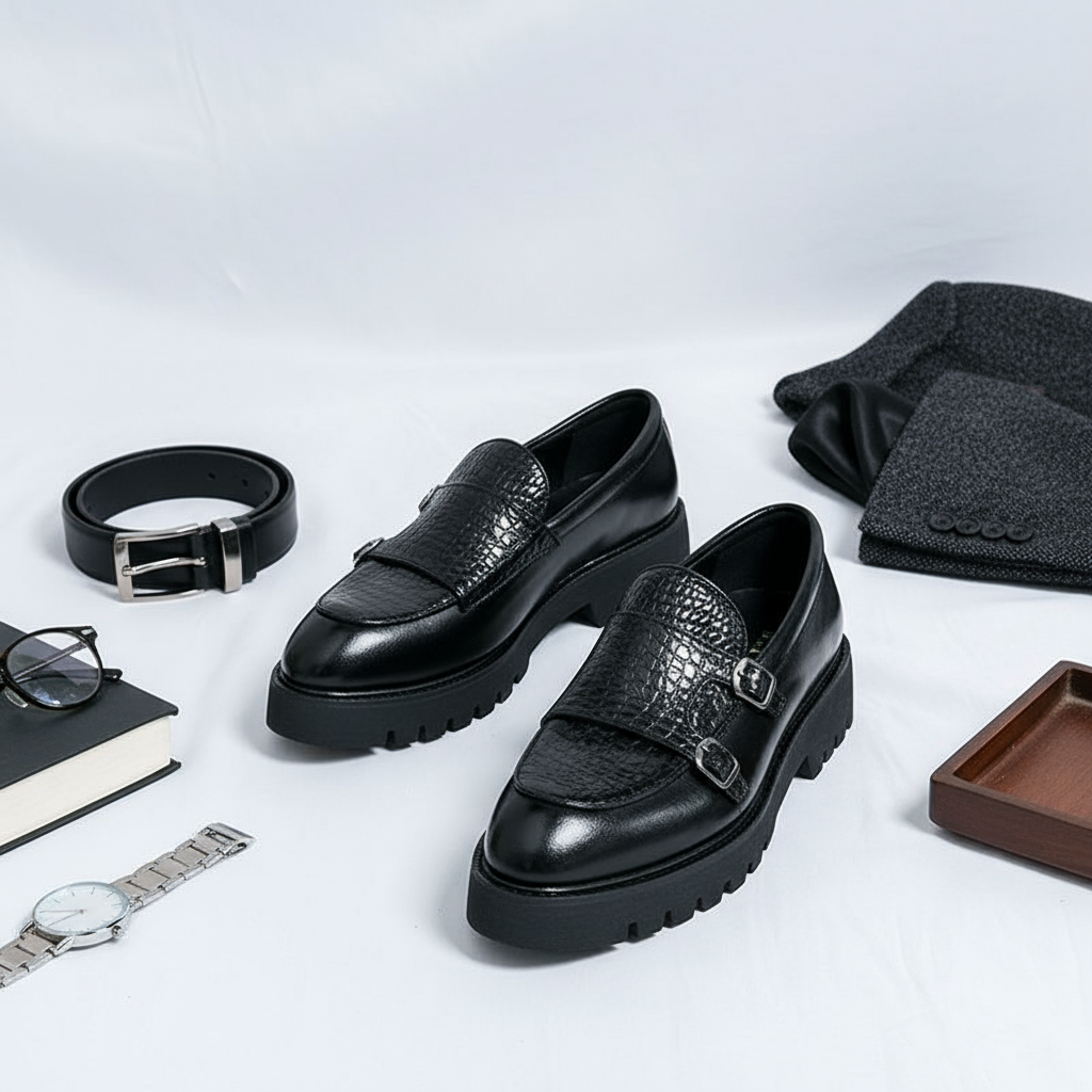 Platform Height Increasing Men's Leather Loafers Shoes